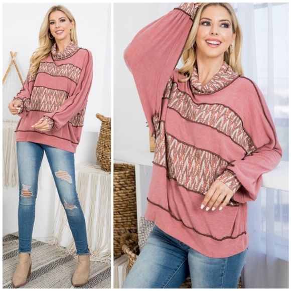 Beautiful Soft Tribal Print Turtleneck Sweater - Picture 1 of 5